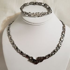 Stainless Steel Silver "I Love You" Necklace Set👄